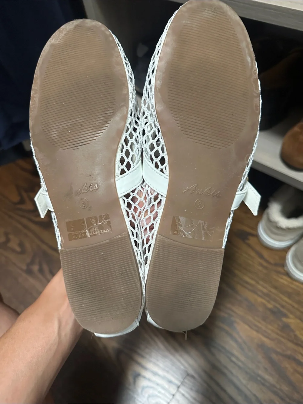 Ankle-Strap White Mesh Mary Jane Flats